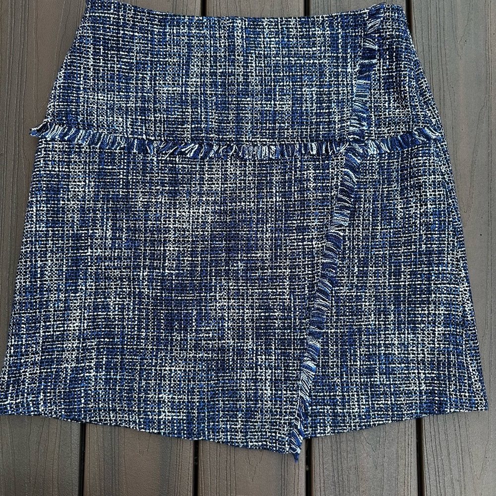 Title: “Halogen Blue Tweed Fringe Skirt - Size 12”